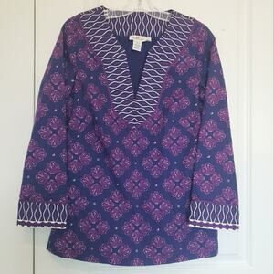 Vineyard Vines Snapdragon Notch Neck Tunic Top Blue Purple Shell 6